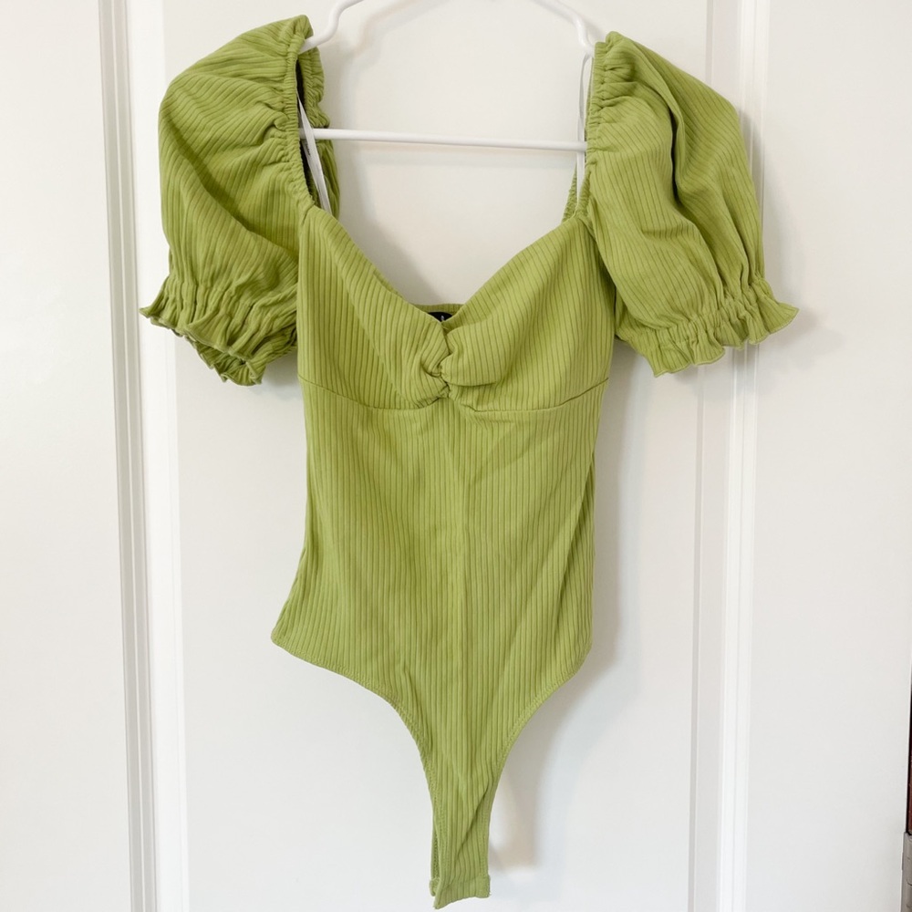 Lulu's Lime Green Bodysuit with Puff Sleeves